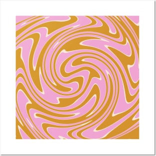 70s Abstract Swirl Pink Yellow Posters and Art